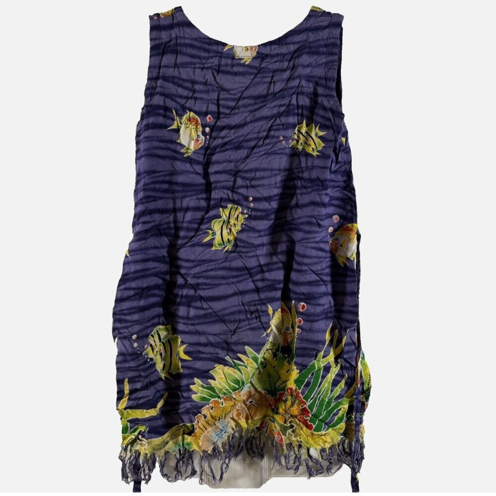 Vintage vacation fish mini dress L